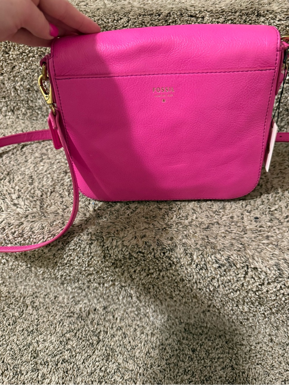 Bright Pink Leather Crossbody Bag fossil - Picture 3 of 7